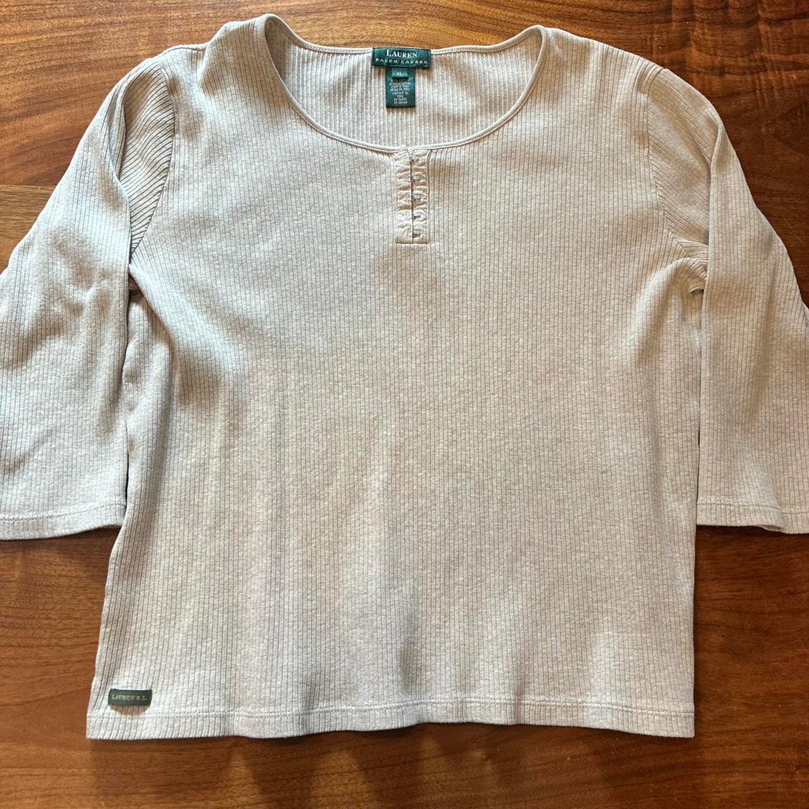 Vintage Ralph Lauren Cream 3/4 Sleeve Shirt Xl